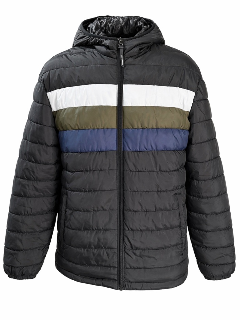 New Balance Color Block Hooded Puffer Jacket Men’s Small Black Stripe